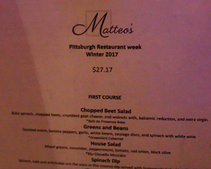 Matteo's Restaurant Week Menu